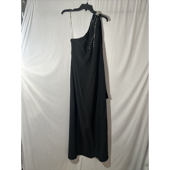 NWT SACHIN‎ & BABI [ 12 ] Leslie Beaded Drape One-Shoulder Crepe Gown Black - Picture 8 of 15